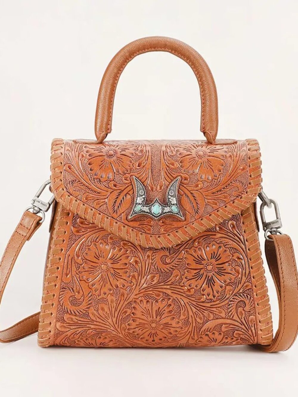 Myra Loyal West Leon Mini Tooled Leather Top Handle Crossbody Shoulder Bag NWT
